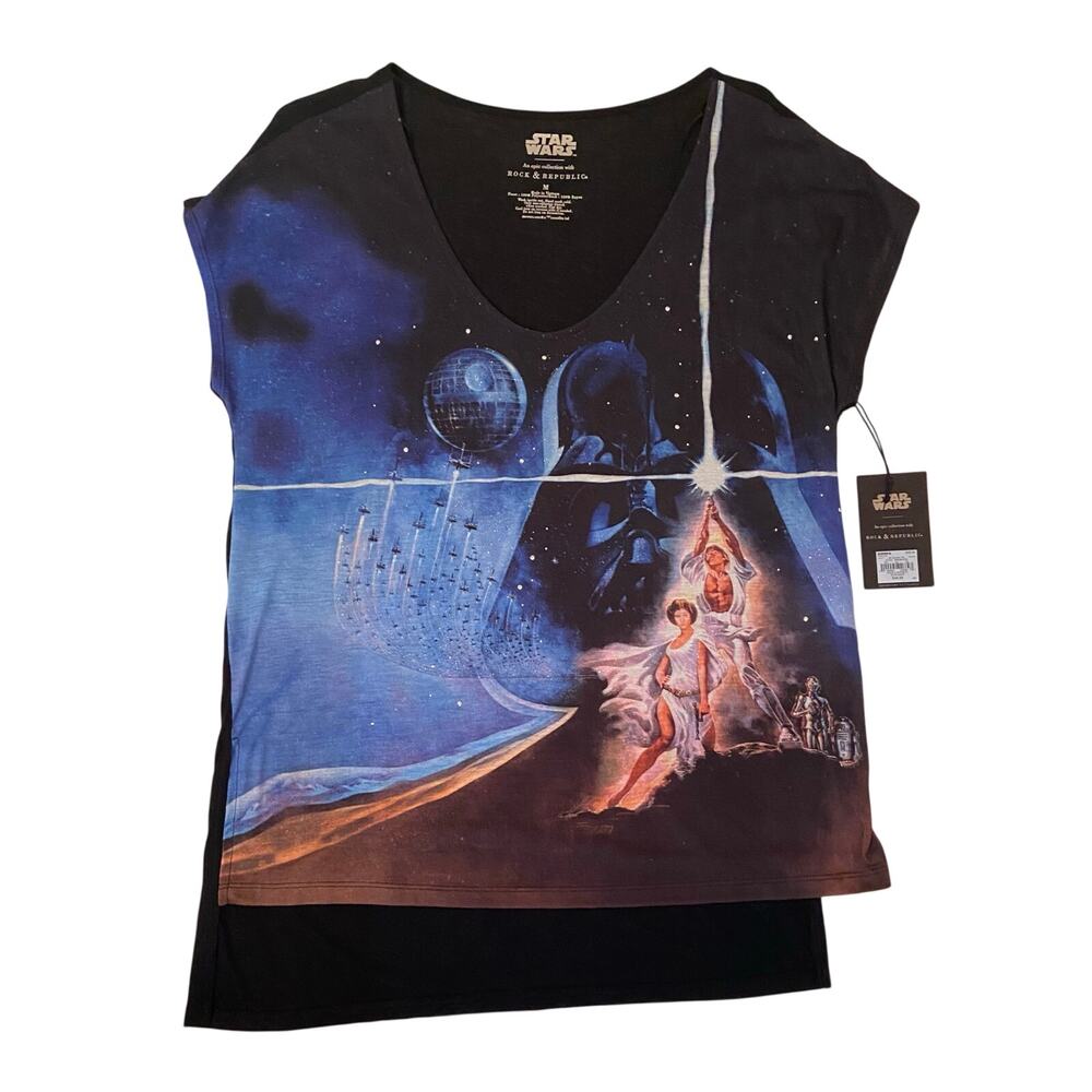Star Wars A New Hope Women's Short Sleeve Top Size M Hi Lo Rock & Republic New